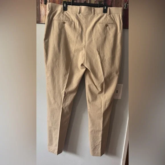 Stafford Linen Blend Pants Dress Mens Tan Slim Fit Straight Flat Front 40X32 - Picture 3 of 8